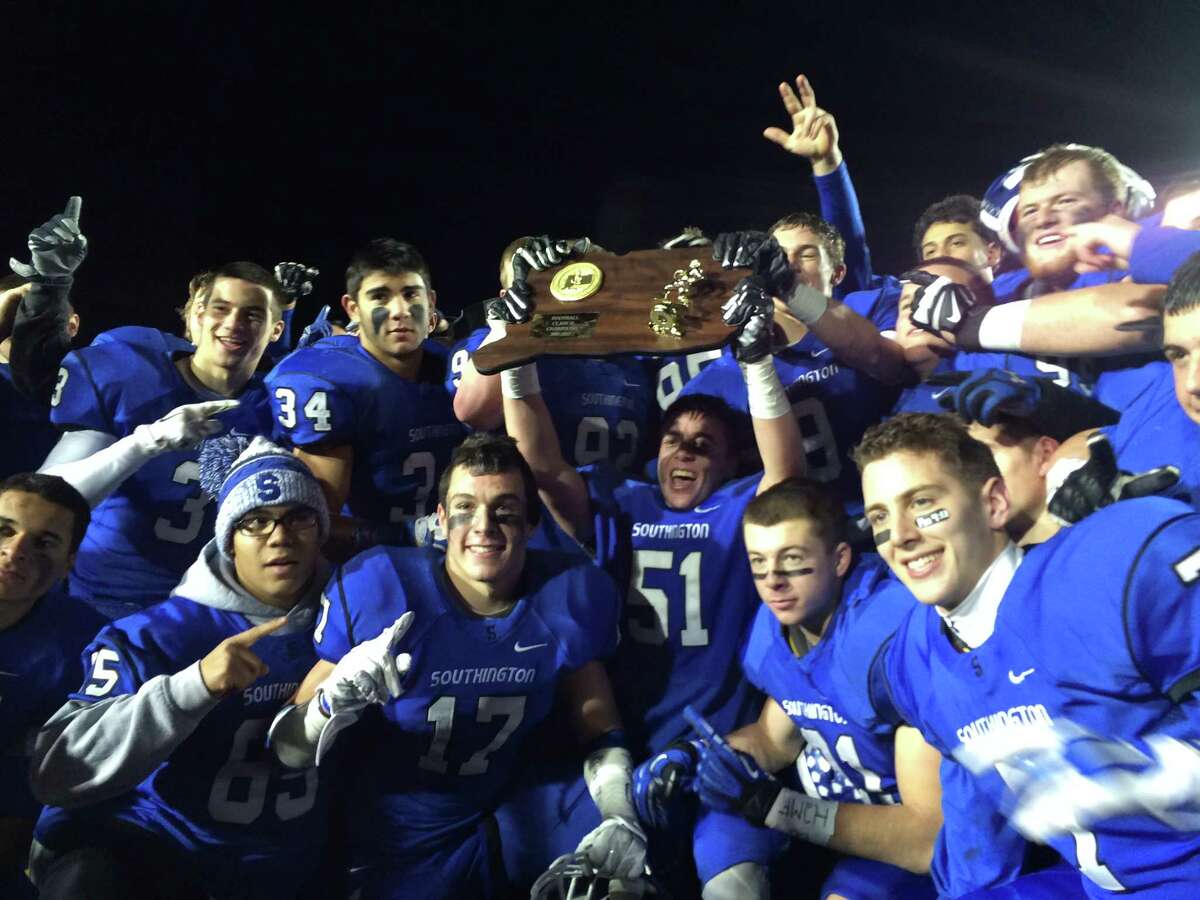 Southington celebrates its 49-0 victory over NFA in the Class-LL Large championship (Photo Sean Patrick Bowley)