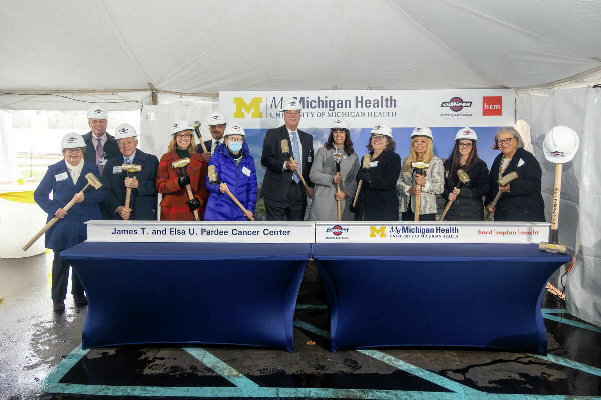 MyMichigan Health held a Beam Hammering event yesterday to signify the beginning of construction on the James T. and Elsa U. Pardee Cancer Center. The beam hammers included Sandy Bartos, Bryan Cross, John Bartos, Nancy Lamb, Melwyn Sequeira, M.D., Margaret Thompson, M.D., Greg Rogers, Gina Stevens, Joan Herbert, Laurie Bouwman, Katherine Rice, and Roberta Arnold.