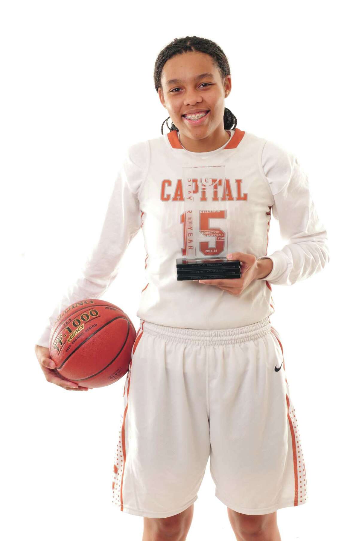 Capital Prep’s Kiah Gillespie poses for her 2014 GameTimeCT.com/Register All-State photo. She scored her 2,000 career point Friday.