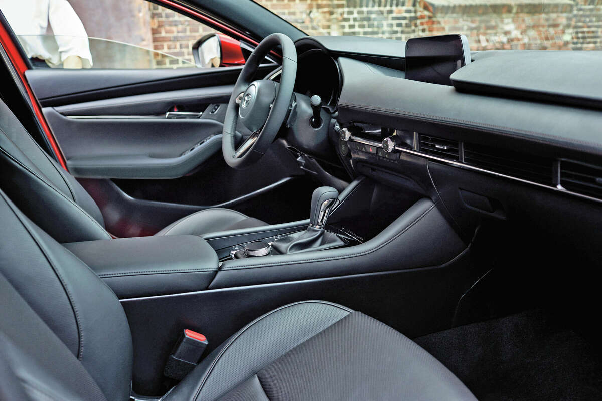The Mazda3 Turbo Hatchback has room for five people. A leather interior is standard on the Premium Plus model.