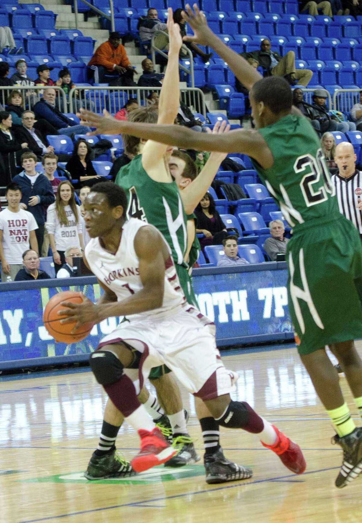 Kofi Adjepong (with ball) led Hopkins in scoring at 15.5 ppg. this season. (file photo)