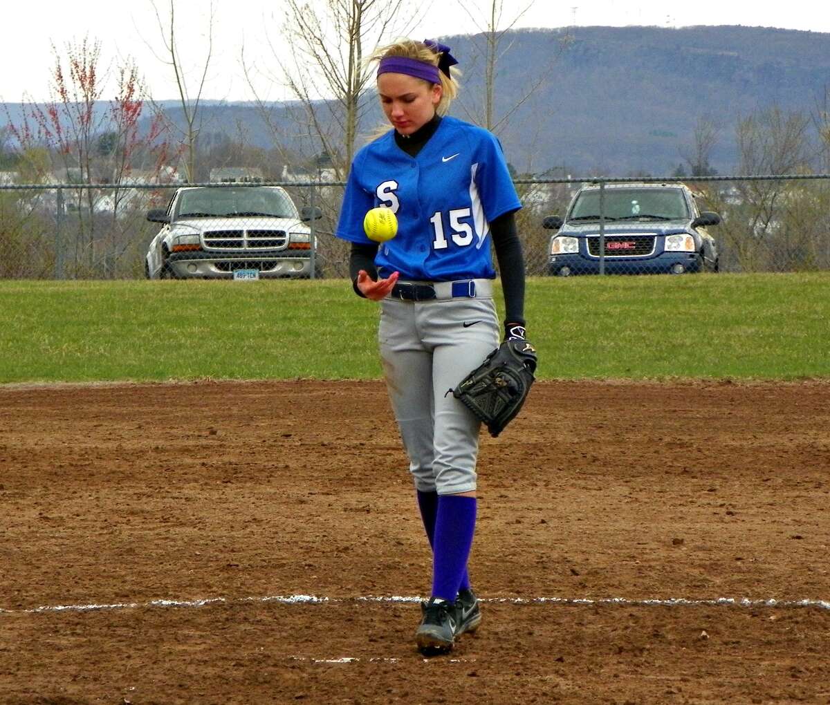 Southington pitcher Kendra Friedt returned to the circle on Friday from a two week suspension and was lights out. The senior struck out 14 and didn’t allow a hit in the Blue Knights 3-1 win over Maloney on Friday at the Dunn Sports Complex. Derek Turner-GameTimeCT