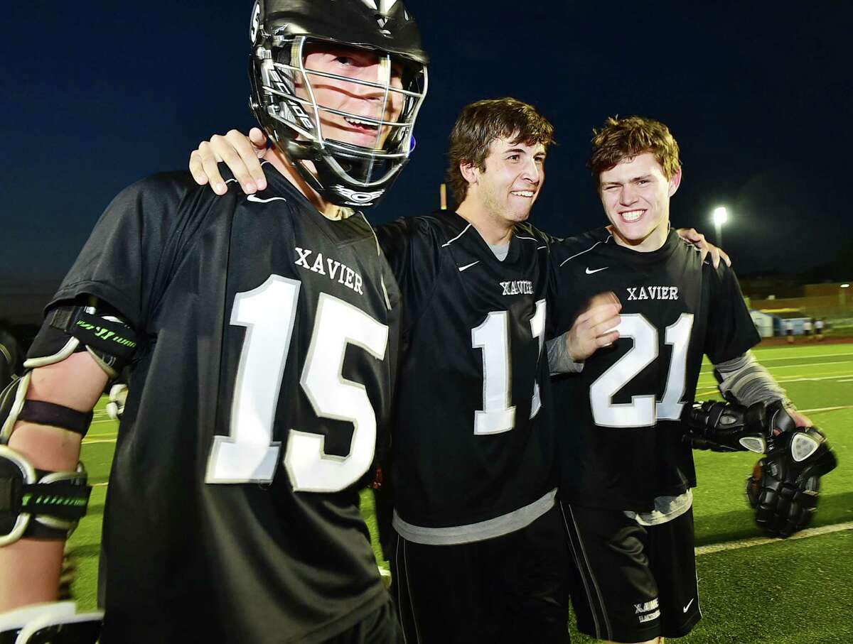 The Xavier Falcons defeated the Fairfield Prep Jesuits, 13-8, in the Southern Connecticut Conference boys lacrosse championship, Thursday, May 28, 2015, at Ken Strong Stadium at West Haven High School. (Catherine Avalone/New Haven Register)