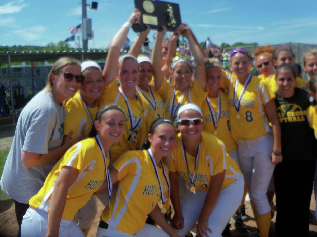 Holy Cross celebrates it’s 4-0 Class S championship victory over Thomaston in West Haven Saturday (Photo Peter Wallace)
