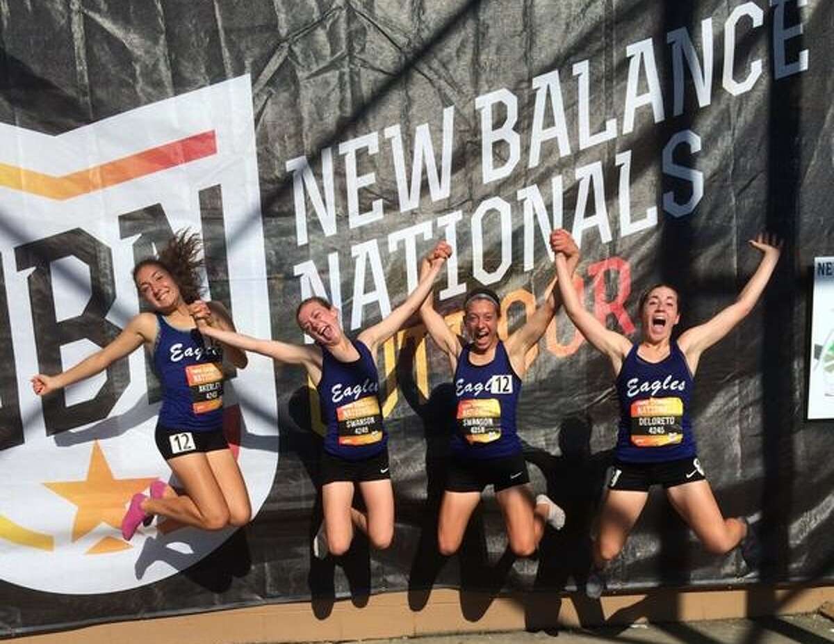 The Tolland girls’ 4×1 mile placed second at the New Balance Nationals on Sunday, earning all-american status and setting an unofficial state record. Photo courtesy of Jenny Jacobs