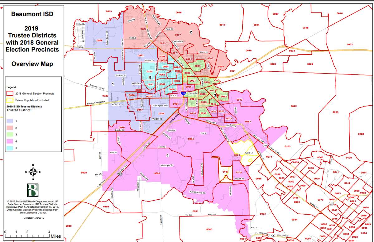Beaumont ISD's current district map.