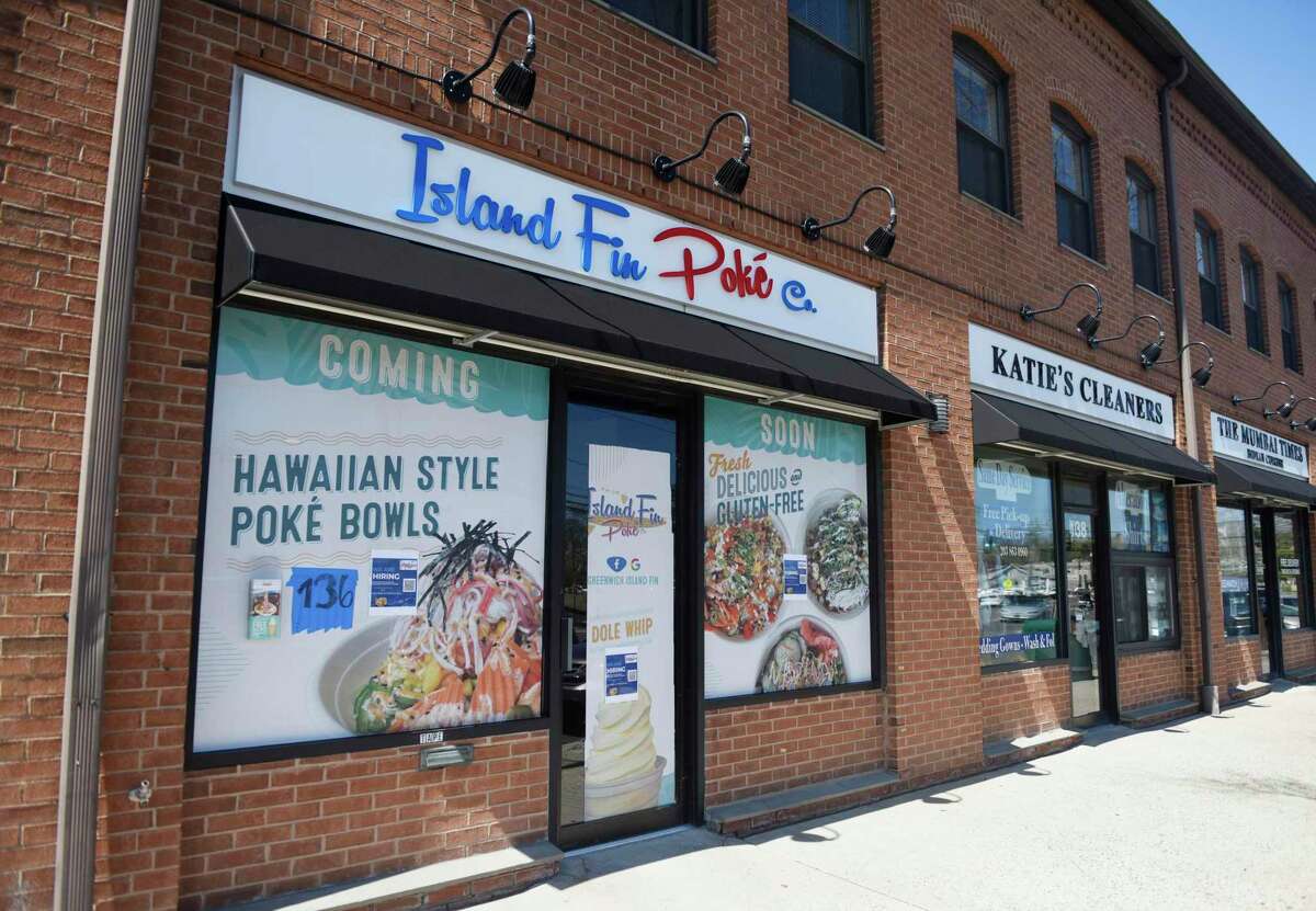 The new Island Fin Poké in the Cos Cob section of Greenwich, Conn., photographed on Wednesday, April 20, 2022. The fast casual restaurant is known for its build-your-own poké bowls with a variety of choices for the bowl's base, protein, toppings, mix-ins, and sauces.