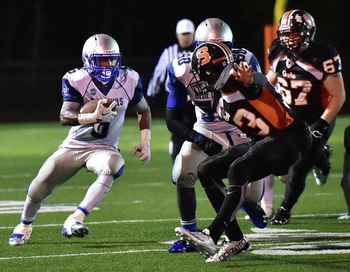 The Shelton Gaels defeated the West Haven Blue Devils, 40-20, in a Class LL state football quarterfinal game, Tuesday, December 1, 2015, at Shelton High School. (Photographs by Catherine Avalone/New Haven Register)
