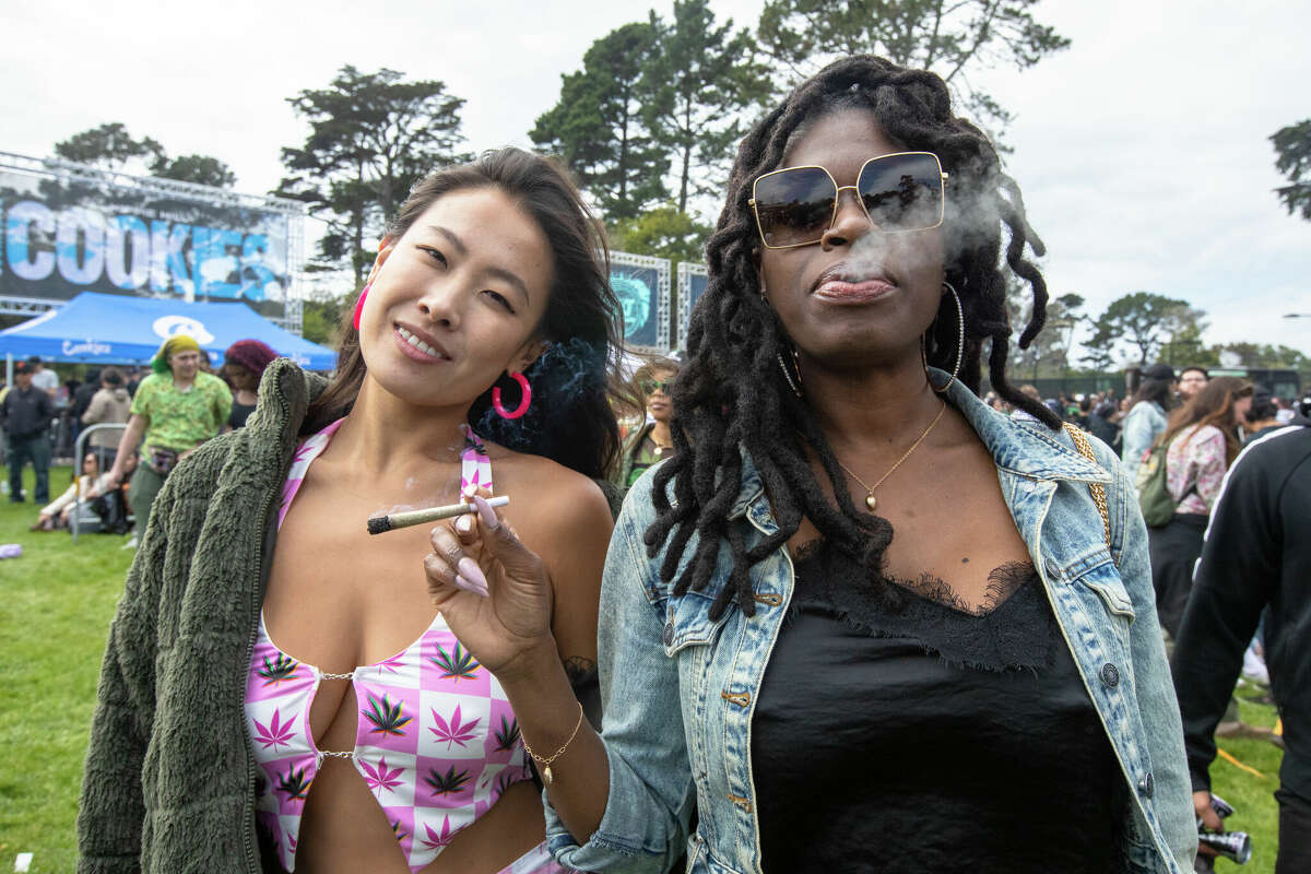 (Left to right) Haddy Lee and Nailah Gibson at the 420 Hippie Hill event in Golden Gate Park in San Francisco, Calif.  on April 20, 2022.