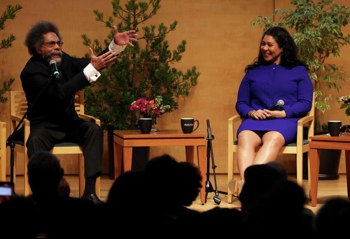Cornel West and Mayor London Breed discuss the Dream Keeper Initiative in Koret Auditorium at the San Francisco Public Library in February.