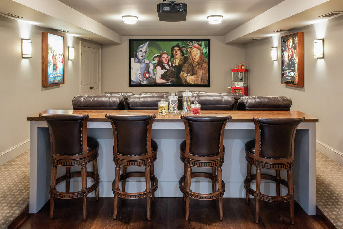 The bar and movie theater space in the home on 5 Hedley Farms Road in Westport, Conn. 