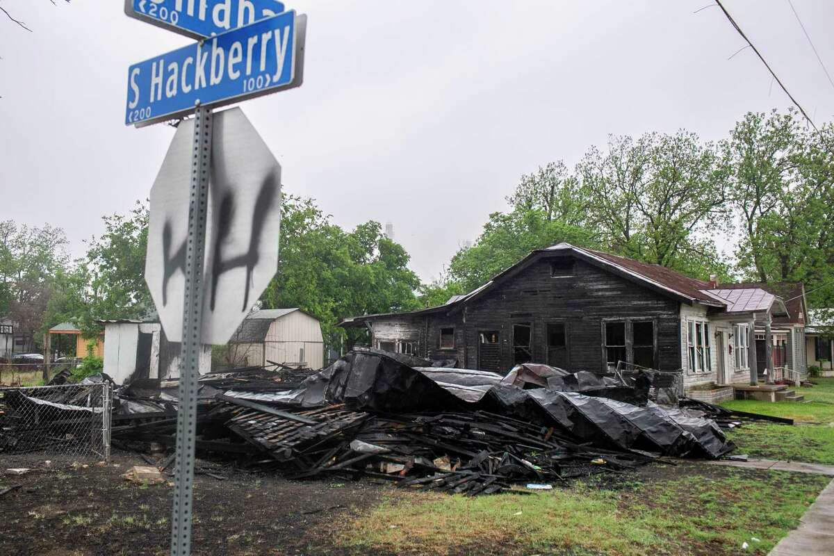 The charred remains of a home near Hackberry and Omaha streets.