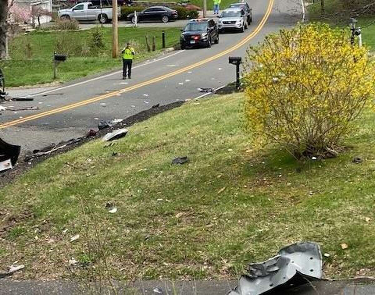 Authorities have closed a stretch of Stonehouse Road in Trumbull, Conn., after a crash around 11 a.m. Thursday, April 21, 2022.