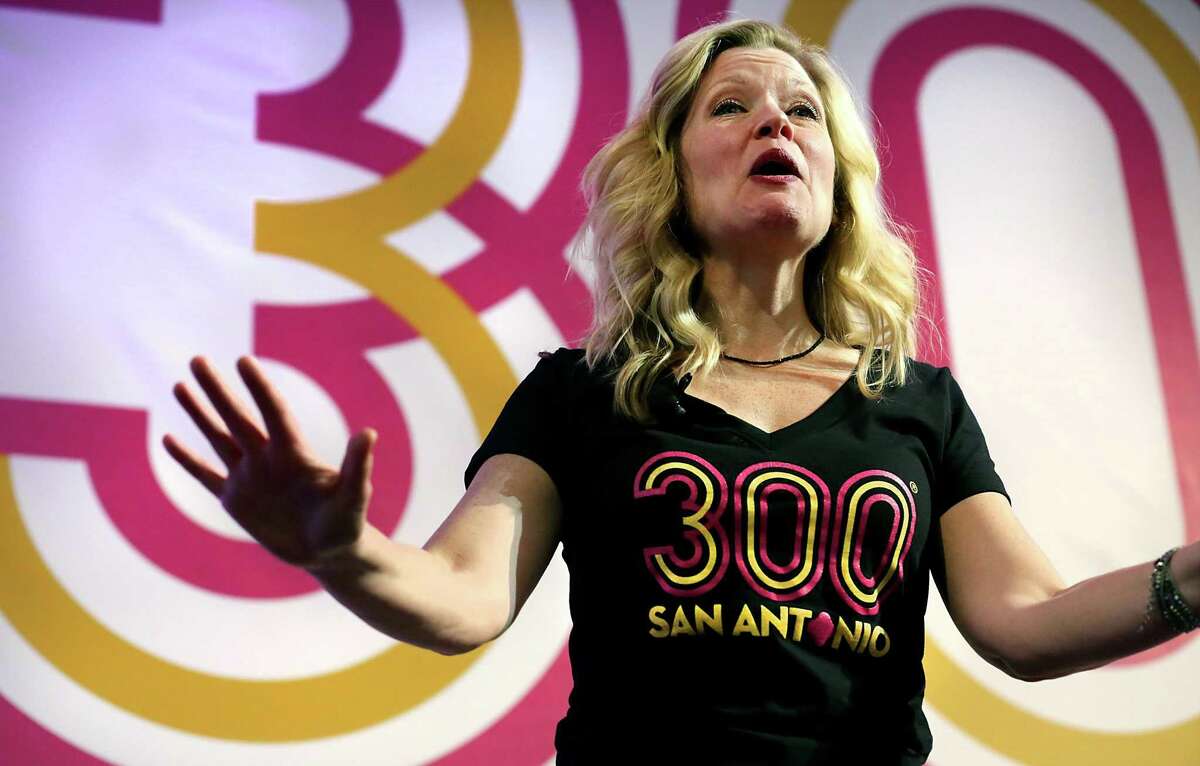 FILE — Asia Ciaravino, COO of the Tricentennial Commission makes an announcement as city, county, and civic leaders gather at the Tobin Center for the kick-off and unveiling of the official Tricentennial logo on Wednesday, Jan. 27, 2016. Ciaravino has been named the new CEO and president of the Children’s Shelter.