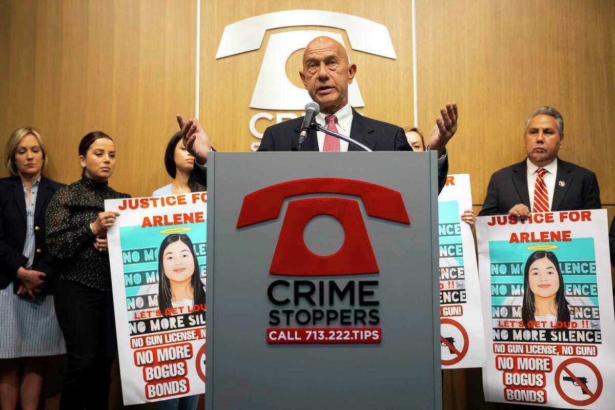 John Whitmire speaks during a press conference at the Crime Stoppers headquarters on Tuesday, April 12, 2022.