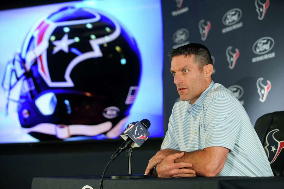 Houston Texans general manager Nick Caserio speaks to the media during a pre-draft news conference Thursday, April 21, 2022 in Houston.