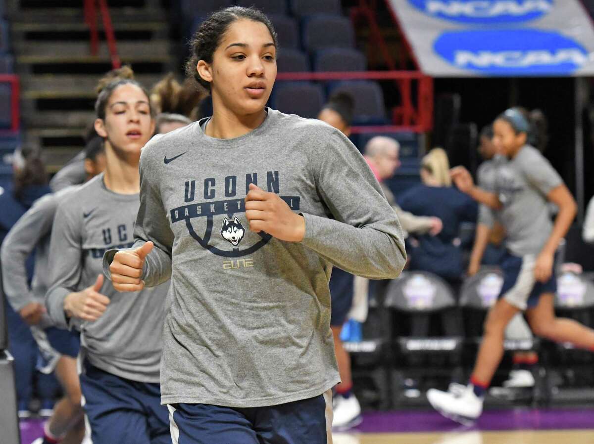 UConn's Gabby Williams and team mates warm up during their NCAA Women's Basketball regional practice at the Times Union Center Friday March 23, 2018 in Albany, NY. (John Carl D'Annibale/Times Union)
