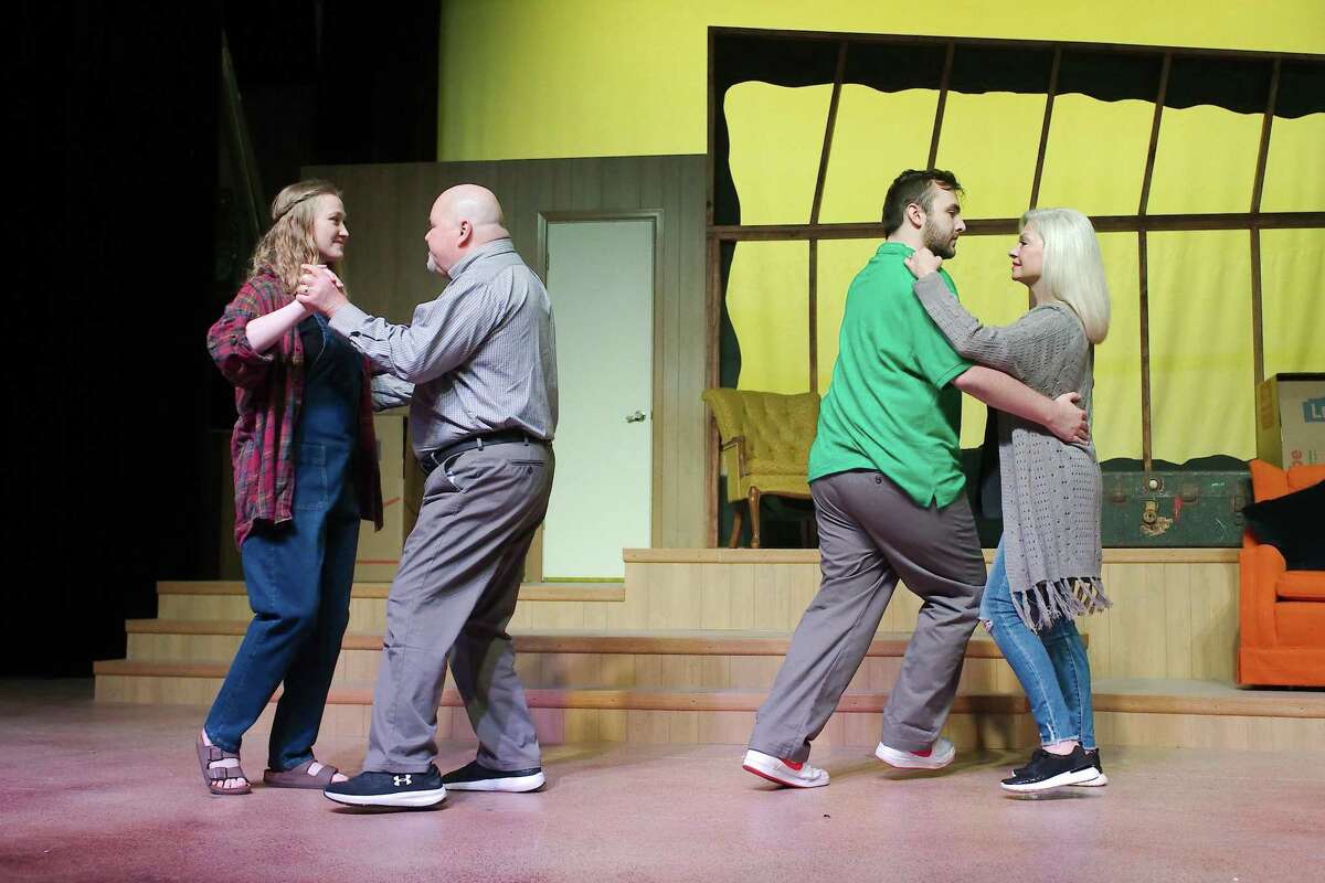 Elsa Moen Lammey, Rusty Groos, Jonathan Lammey and Susan Mele rehearse a scene from “Snapshots: A Musical Scrapbook” that is onstage April 22 through May 7 at Art Park Players in Deer Park.