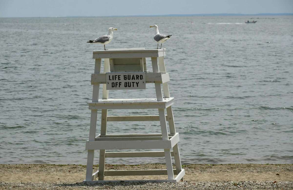 An empty lifeguard stand on Shady Beach, Norwalk, in 2019. DEEP is actively seeking lifeguards for the upcoming 2022 summer season at the eight Connecticut State Parks-guarded beaches.