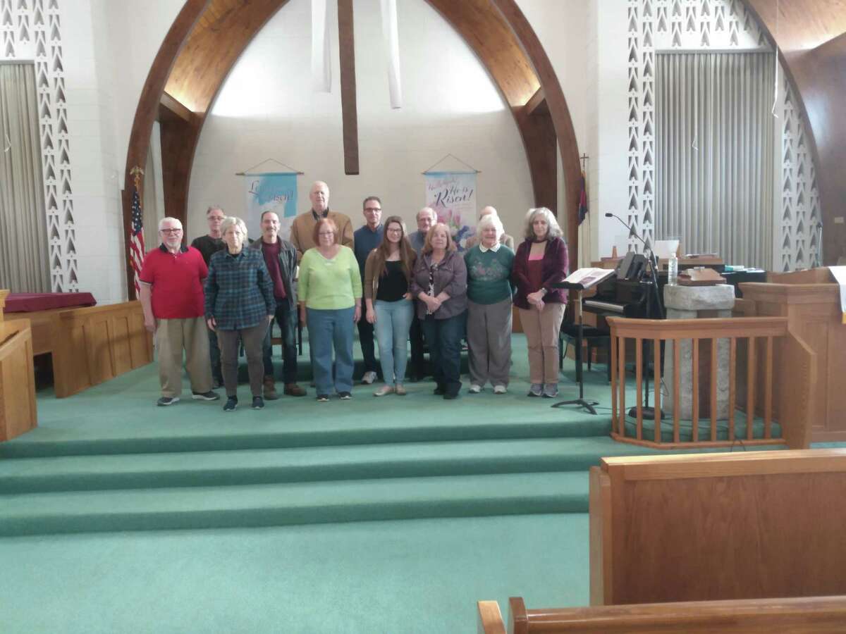Musicians from 12 or more area churches are performing to aid Ukraine in Torrington and Lakeville, where the concert will be held at Lakeville United Methodist Church at 3 p.m. April 24. Singers are pictured during a rehearsal Wednesday at First United Methodist Church in Torrington, who will give their concert May 1 at 6 p.m.