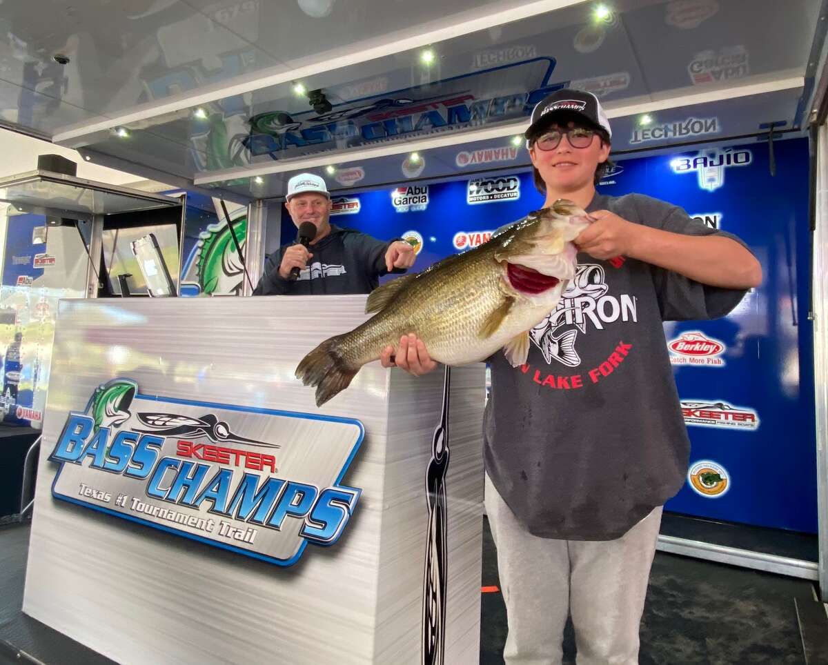 Brody Parker, 13, topped a field of more than 1,400 anglers in the Bass Champs Mega Bass event with this 11.20 pounder. He caught the fish on a 3/4 ounce chrome/blue Rat-L-Trap. 