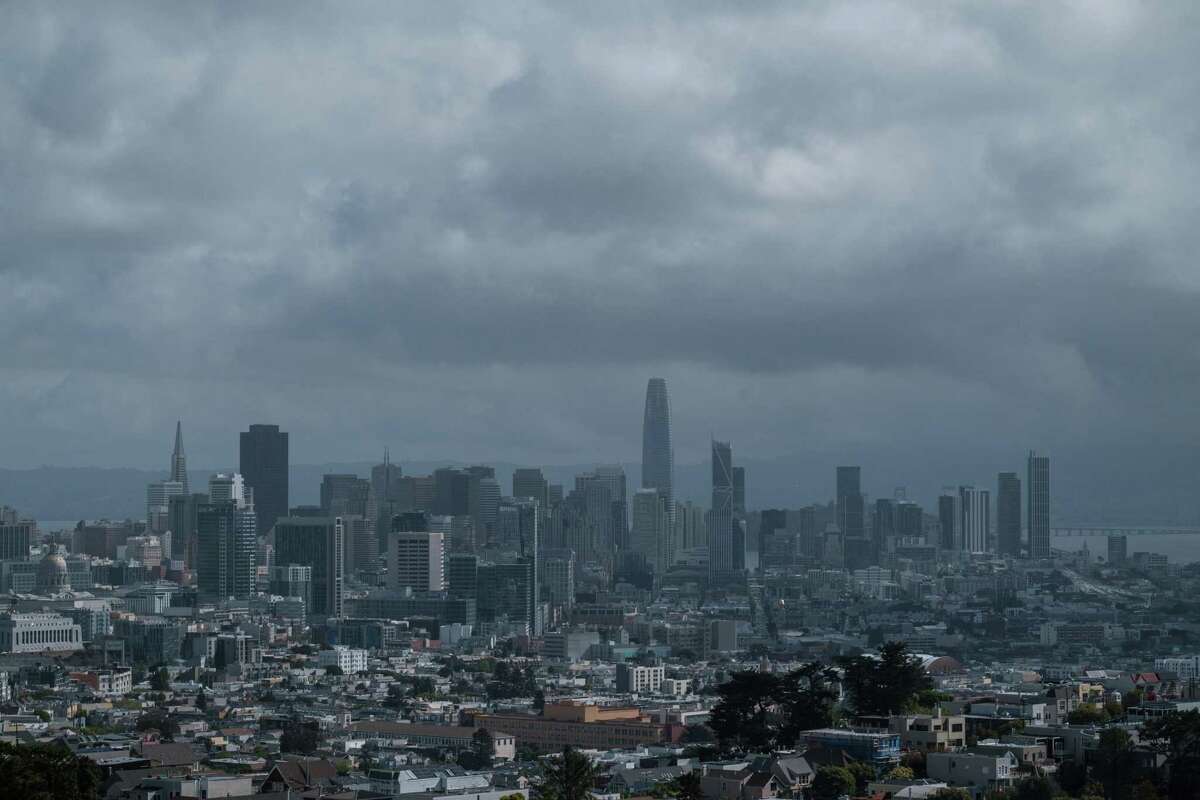 Rain clouds gather over downtown San Francisco on Thursday, April 21, 2022.