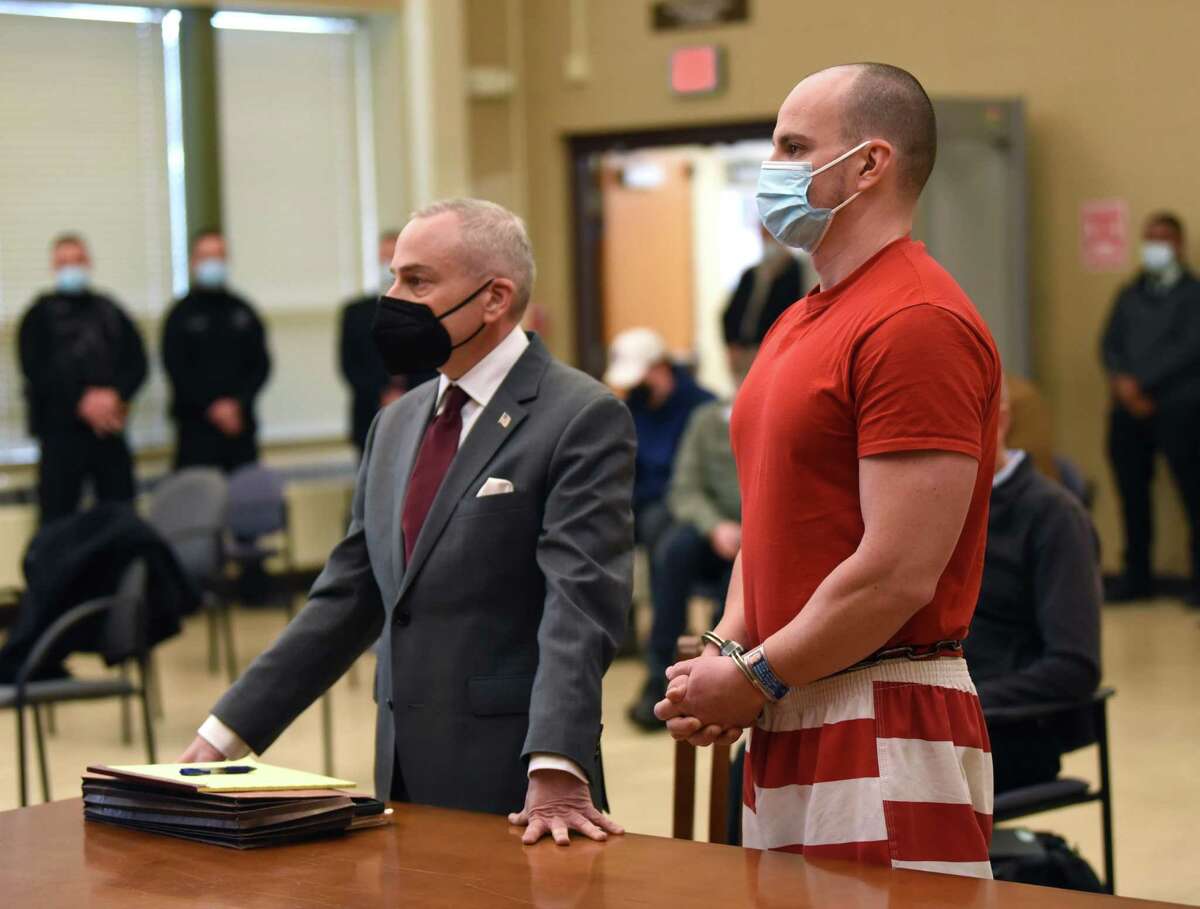 Jacob L. Klein, charged with the murder of St. Peter's Hospital physician assistant Philip L. Rabadi appears for his arraignment with his attorney, Mark Bederow, at New Scotland Town Court in Slingerlands on April 21 — less than a week after he was arrested.
