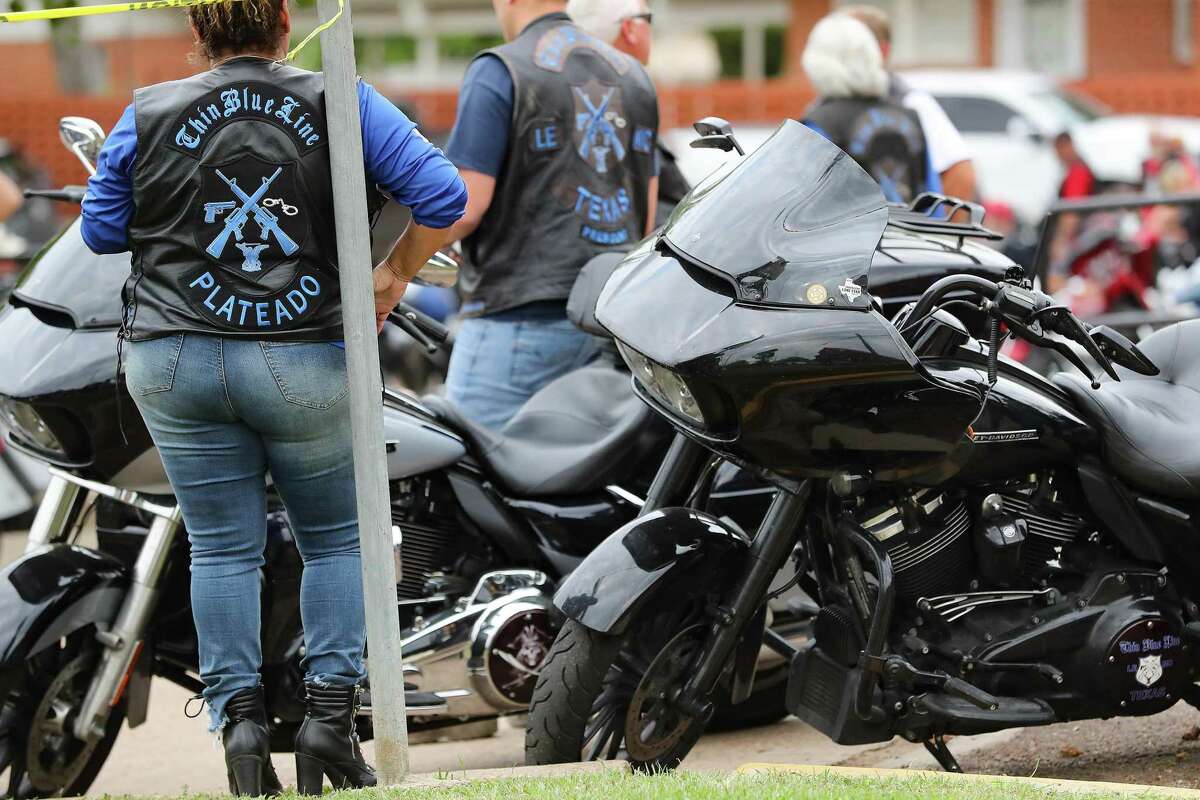 Members of Thin Blue Line motorcycle club gather outside the Huntsville Unit and revved their engines during the execution of Carl Wayne Buntion in Huntsville on Thursday, April 21, 2022.