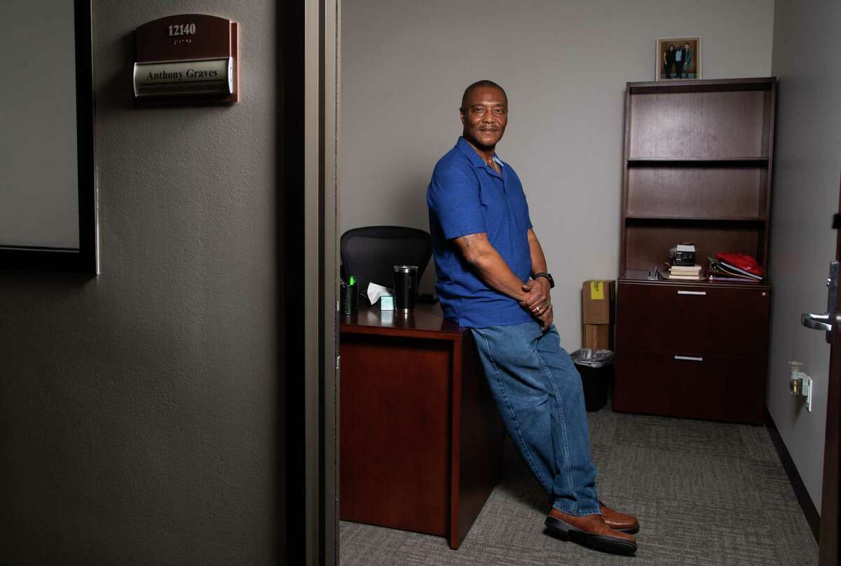 Anthony Graves, 56, at his office in the Harris County Criminal Court, Monday, April 18, 2022, in Houston. Graves was incarcerated 18 years before finally being released and exonerated.