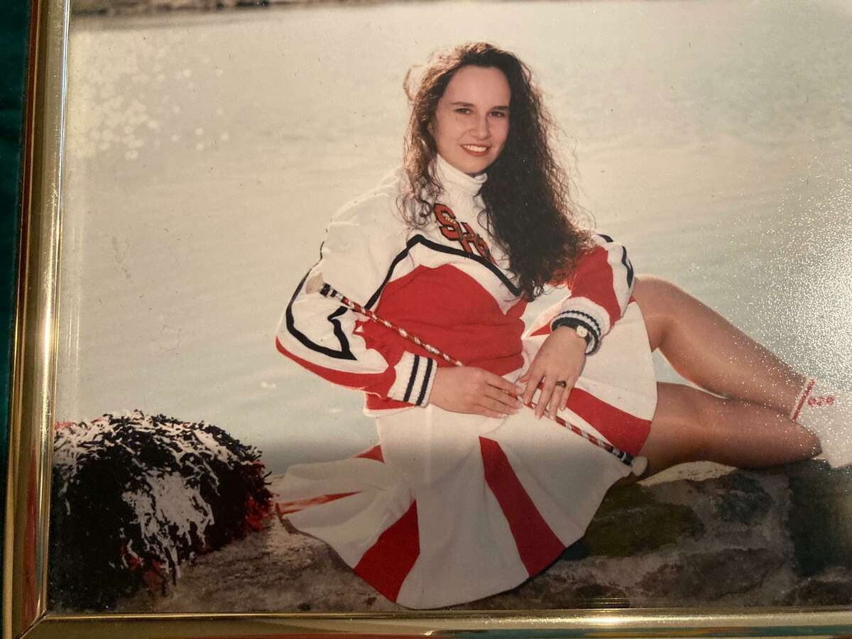 Sara Braca, a Shelton native, in her Majorette uniform from her senior year at Shelton High. Braca recently completed her first book, The Other Half of Single: A Memoir.