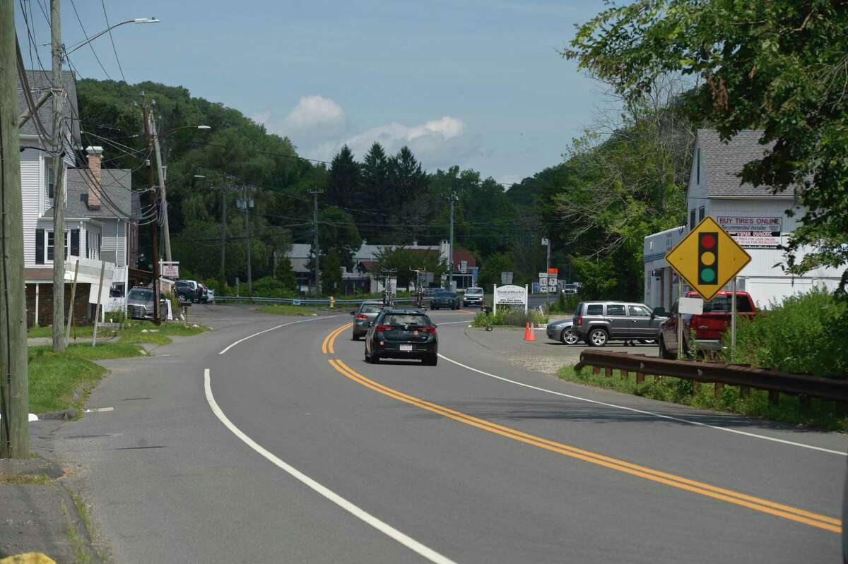 Looking north to the intersection with Route 102 on Route 7 in Branchville on Monday, July 20, 2020, in Ridgefield, Conn. Kick-starting plans for transit-oriented development in Branchville could add 15 to 20 deed-restricted units over the next five years.