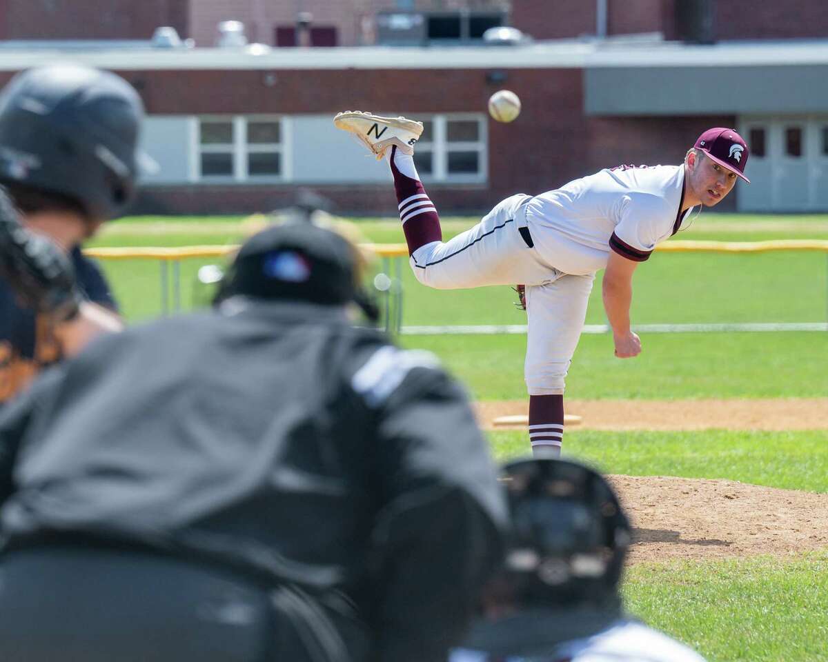 Burnt Hills-Ballston Lake pitcher Kyle DeCresce works against Averill Park during a game at Burnt Hills-Ballston Lake High School on Friday, April 22, 2022. (Jim Franco/Special to the Times Union)