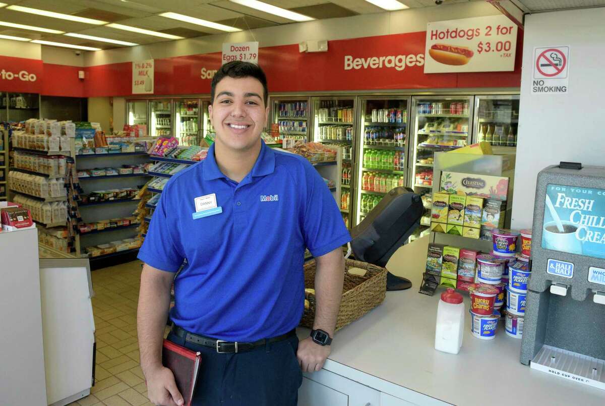 Danny Eljamal, a 17-year-old high school student, is the new owner of the Mobil gas station on Newtown Road in Danbury. Eljamal is a senior at Harrison High School in New York, where he's the school president. Friday, April 22, 2022, Danbury, Conn.