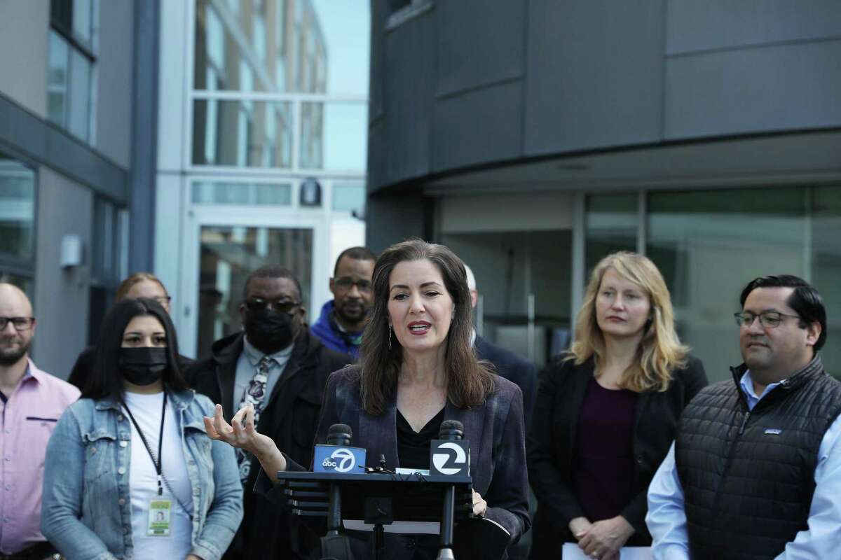 Oakland Mayor Libby Schaaf speaks during a press conference at Clifton Hall in Oakland, calling for the state to provide dedicated revenue streams to cities to address the homelessness crisis.