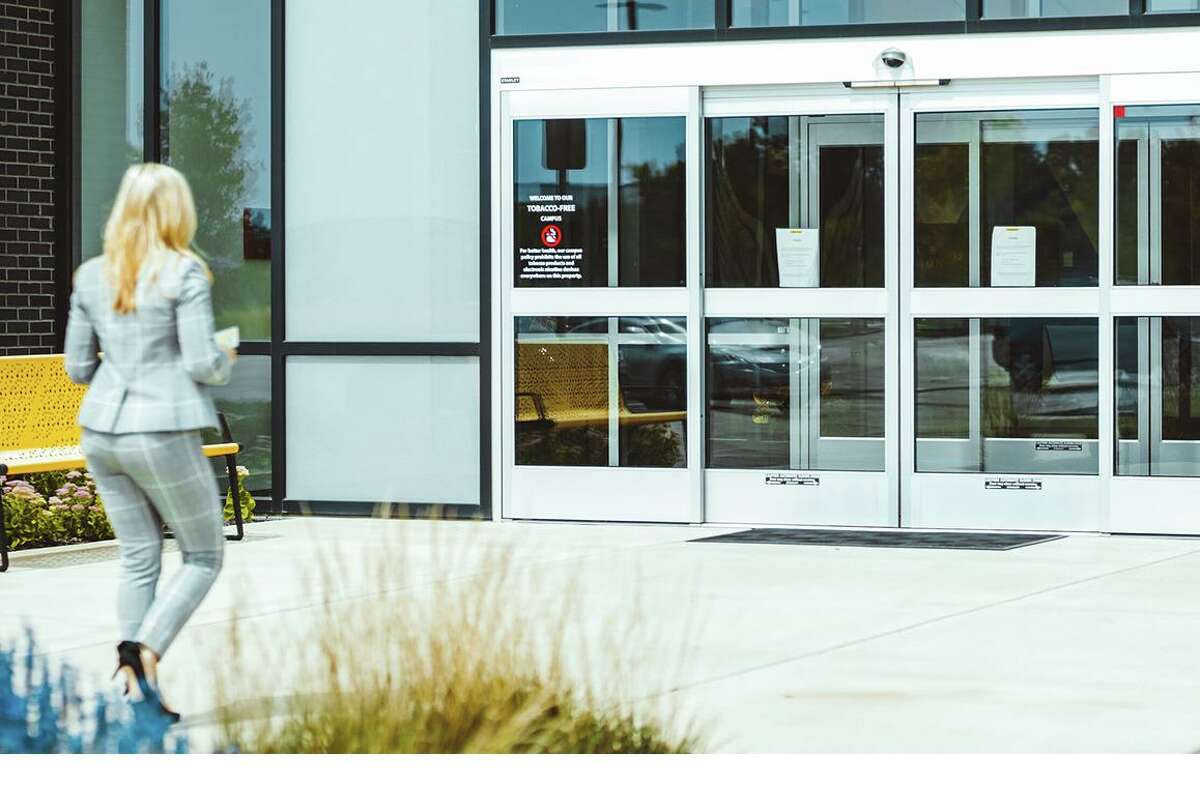 A promotional image of an automated door from Stanley Black & Decker Access Technologies. Allegion is acquiring Access Technologies for $900 million.