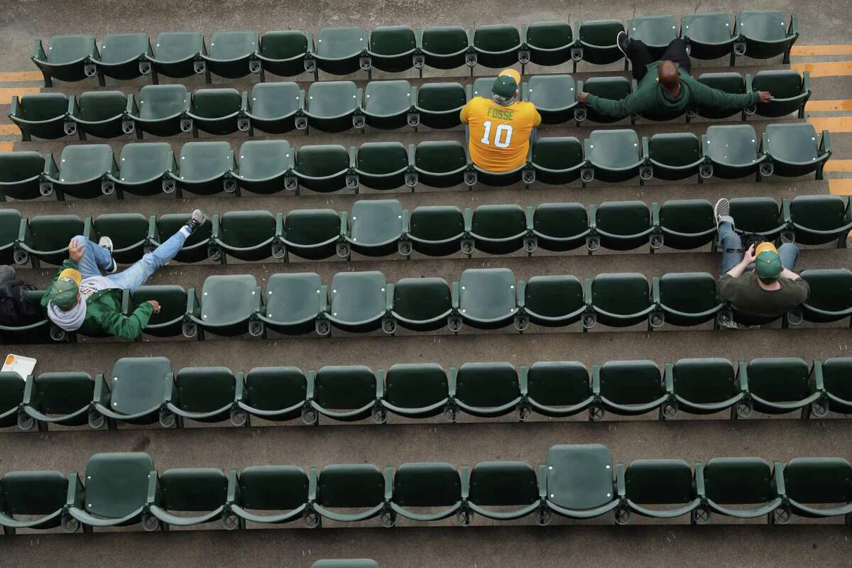 Oakland Athletics play Baltimore Orioles in front of a couple thousand fans during MLB game at Oakland Coliseum in Oakland, Calif, on Wednesday, April 20, 2022.