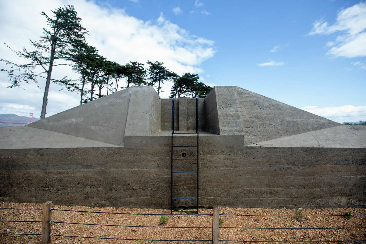 A view of Battery Slaughter, one of four massive concrete gun batteries that at one time defended San Francisco Bay from invasion, that were dug into the hills of the Presidio that are located in the newly opened Battery Bluff.