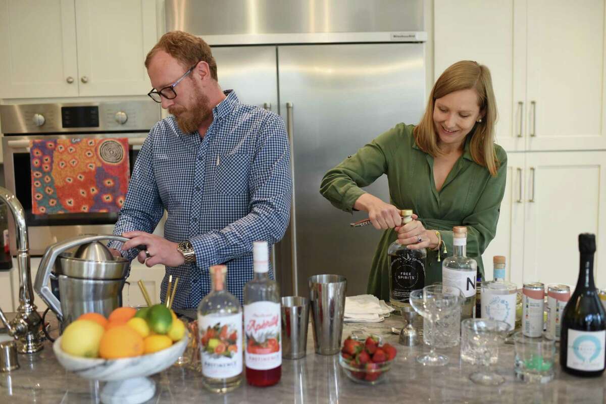 Dry Goods Beverage founders Jake Krausz (left) and Adrienne Stillman Krausz make nonalcoholic drinks.