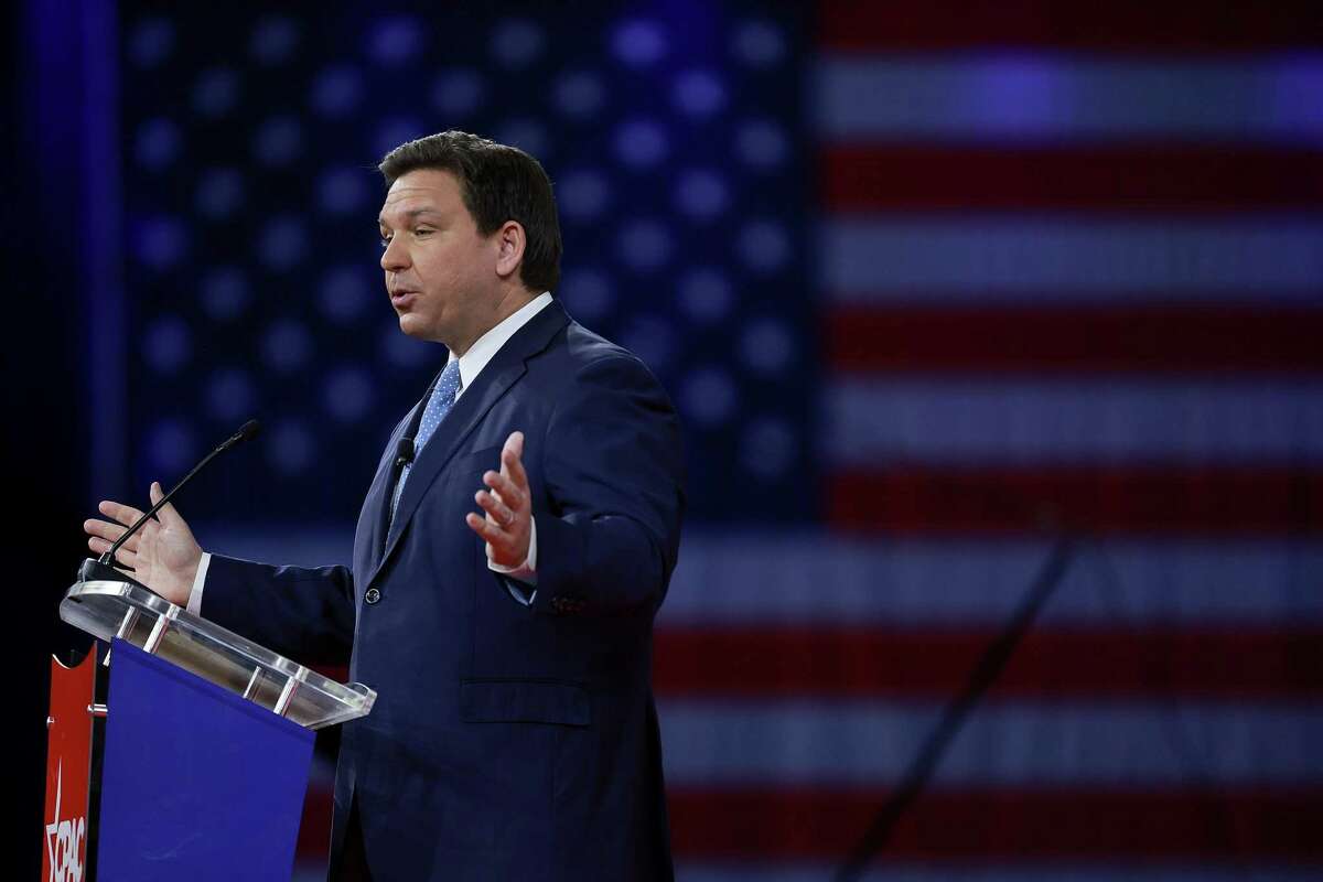 Florida Gov. Ron DeSantis speaks at the Conservative Political Action Conference (CPAC) at The Rosen Shingle Creek, on Feb. 24, 2022, in Orlando, Florida. (Joe Raedle/Getty Images/TNS)