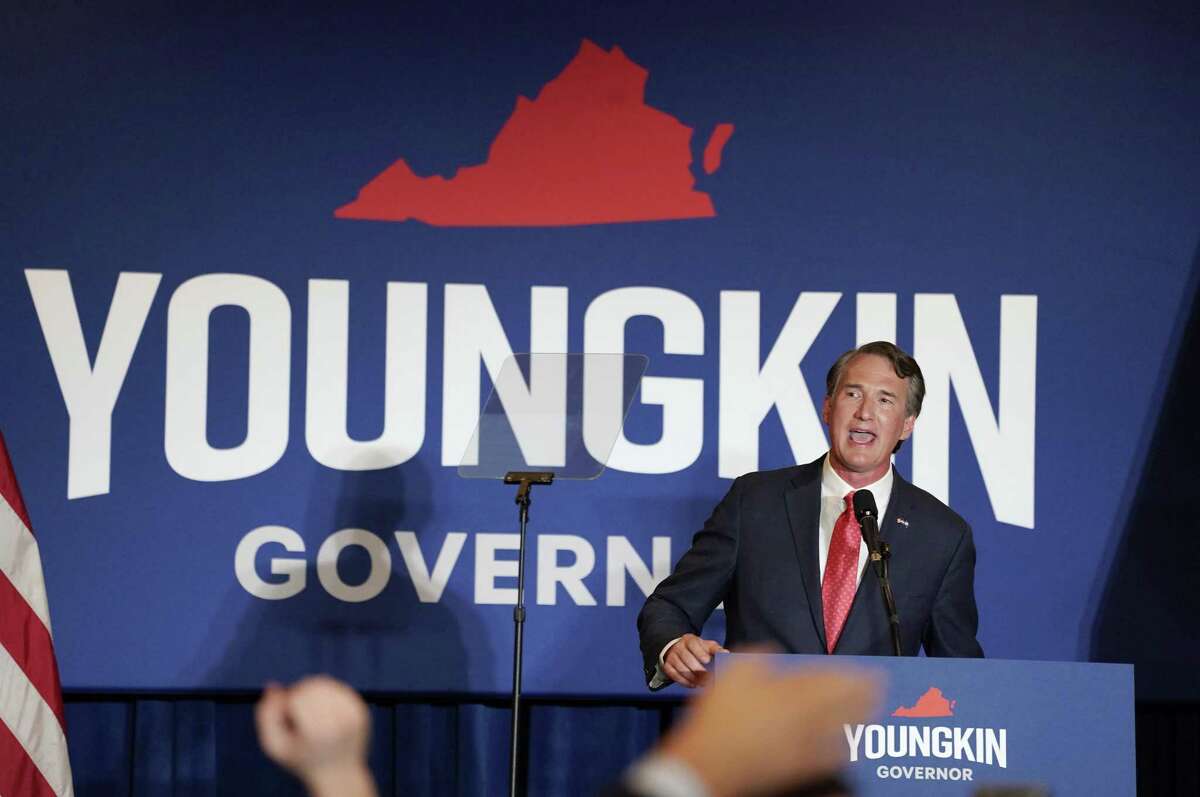 Virginia gubernatorial candidate Glenn Youngkin, R, greets supporters at his election night watch party in Chantilly earlier this week. MUST CREDIT: Washington Post photo by Salwan Georges