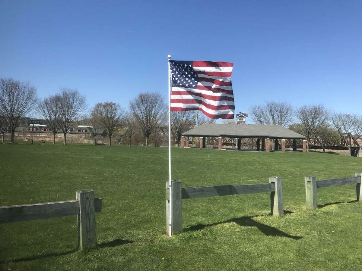 The Derby-Shelton Rotary Club is hosting the first annual “Flags for Heroes” event, which will run from May 28 to June 14. This flag has been placed at Veterans Memorial Park as part of the event.