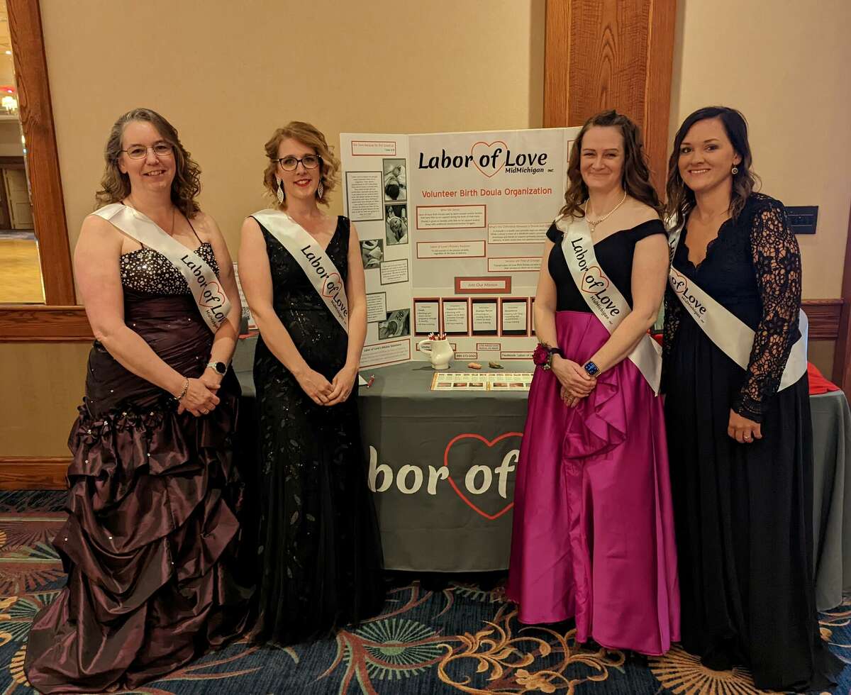 Labor of Love MidMichigan doulas, from left, Tammy Stevens, Alyssia Kovaluk, Michele Ostahowski and Chantel Coggins, at the first Labor of Love MidMichigan Ball at the Great Hall, which also marked the organization's 10-year anniversary.
