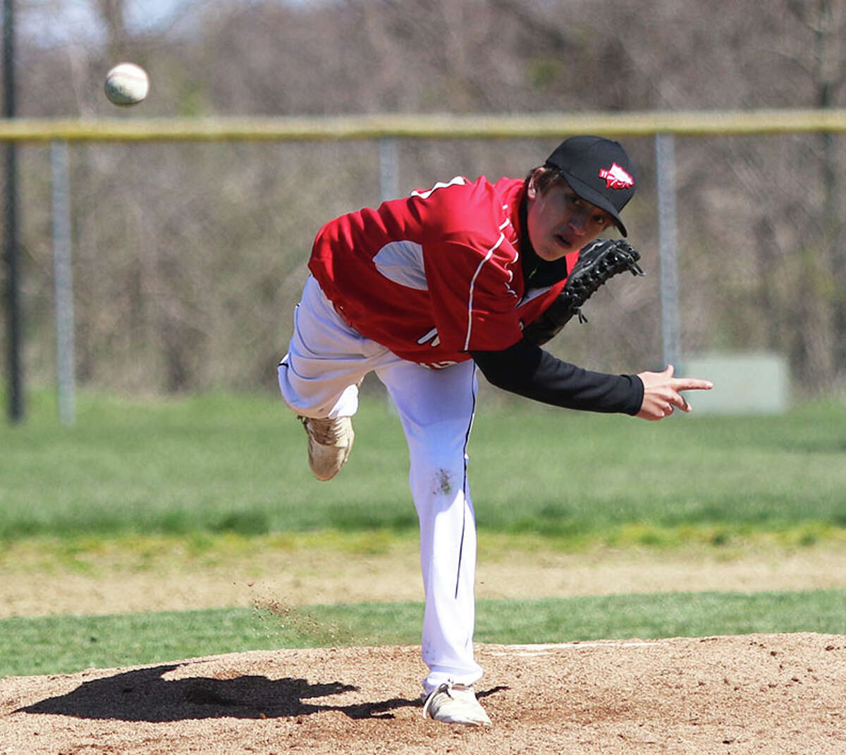 Calhoun's Jake Kress, shown in a game earlier this season, pitched six innings and got a win in the Warriors' doubleheader sweep of Metro-East Lutheran on Saturday in Edwardsville.