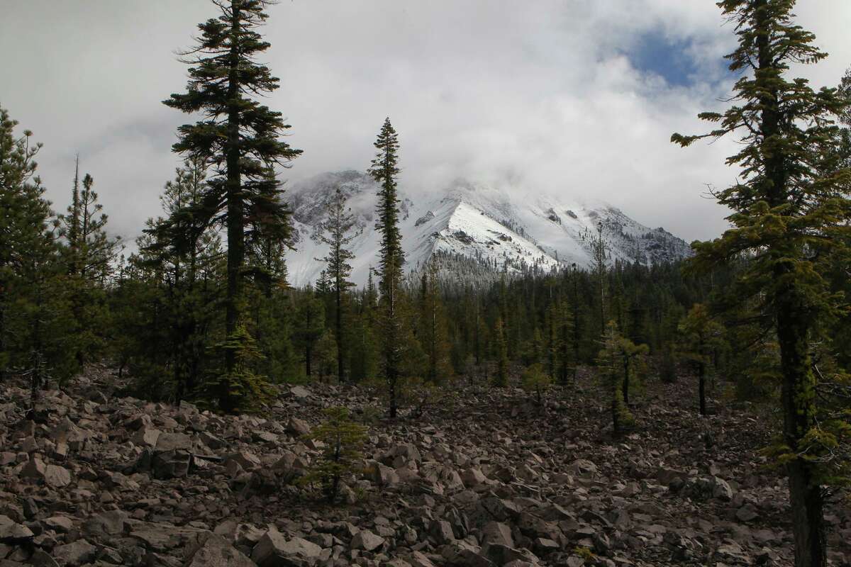 A view of Lassen Peak in Lassen Volcanic National Park shows the area’s remote terrain in 2015. A woman was stuck for six days in a snowy woods off Highway 44 in Lassen County.