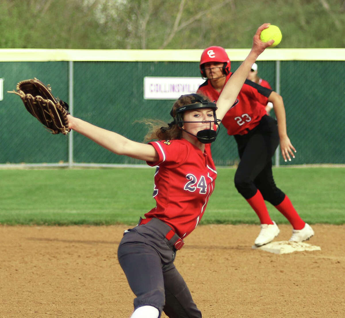 Alton pitcher Grace Presley earned the win in both Redbirds' victories over Waterloo and Potosi (Mo.) on Saturday in Godfrey.