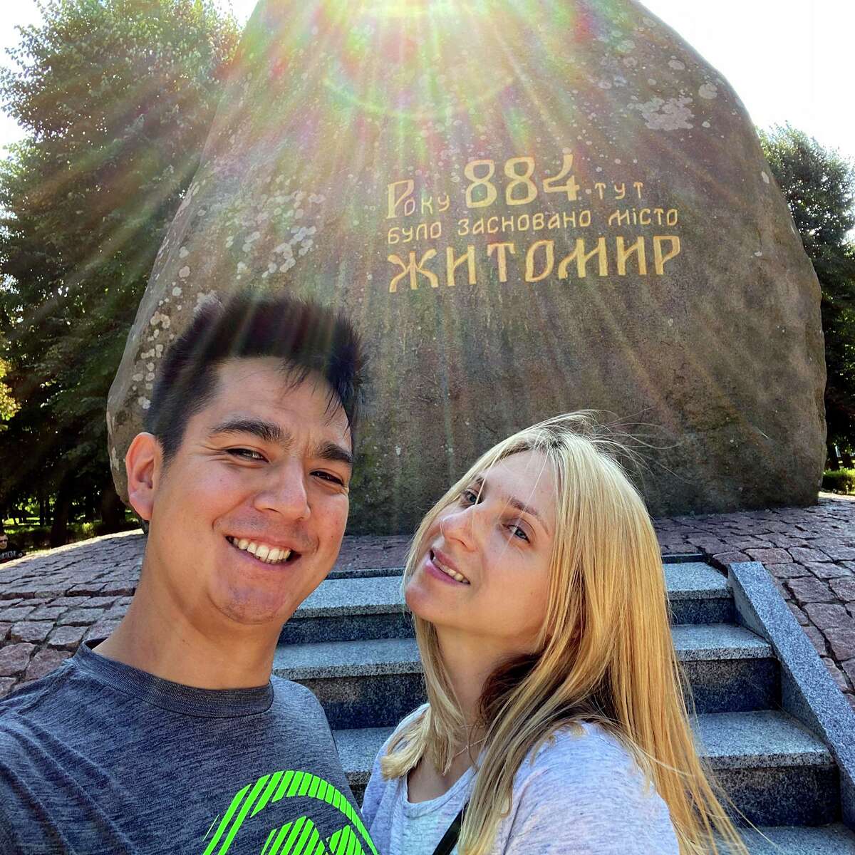Happier times: David and Sasha in Ukraine last summer
