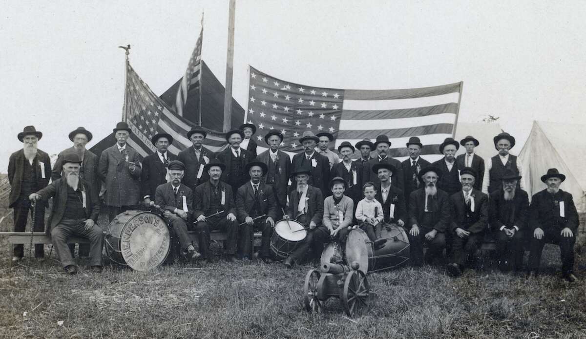 A reunion of  soldiers of Manistee’s McKinley Post of the Grand Army of the Republic pose for a photo in 1909. While unidentified, it is presumed that Allen McKee is pictured in the photo as he was once commander of the GAR post.