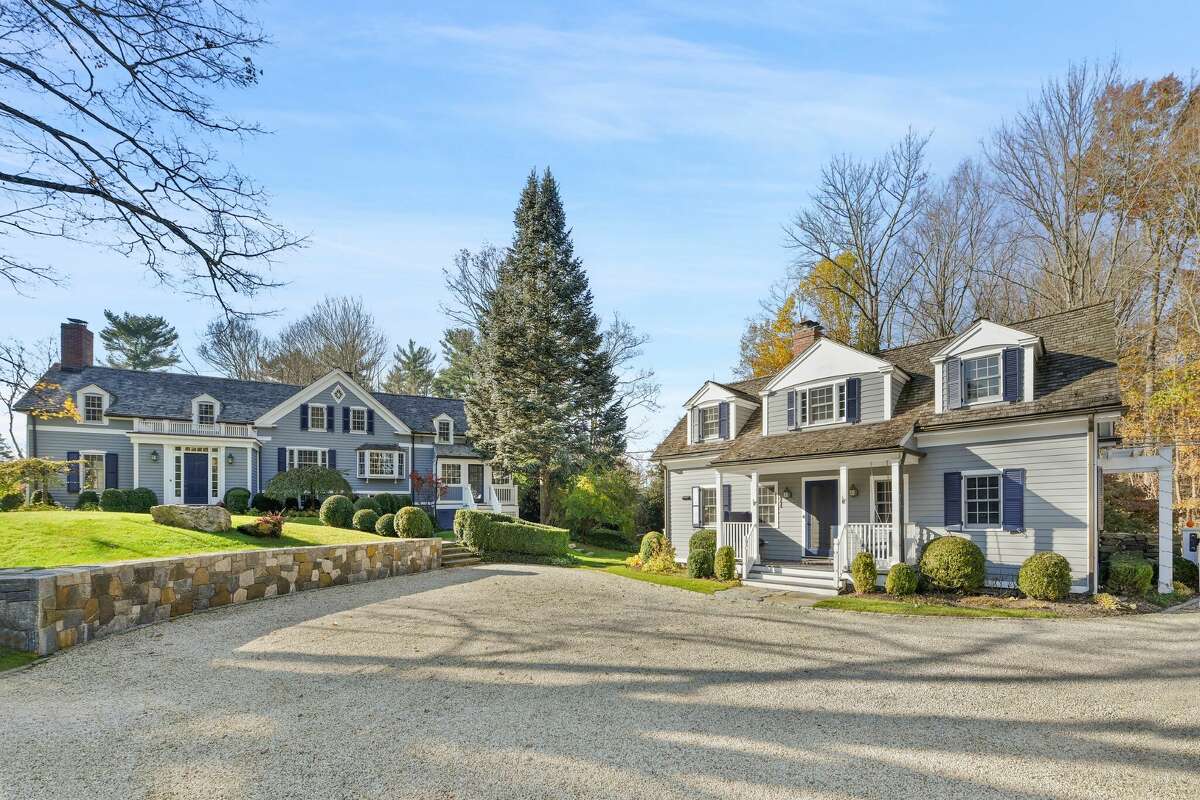 The home on 241 Bedford Road in Greenwich, Conn. has more than 4 acres of land, a party barn and a local landmark on its property. 