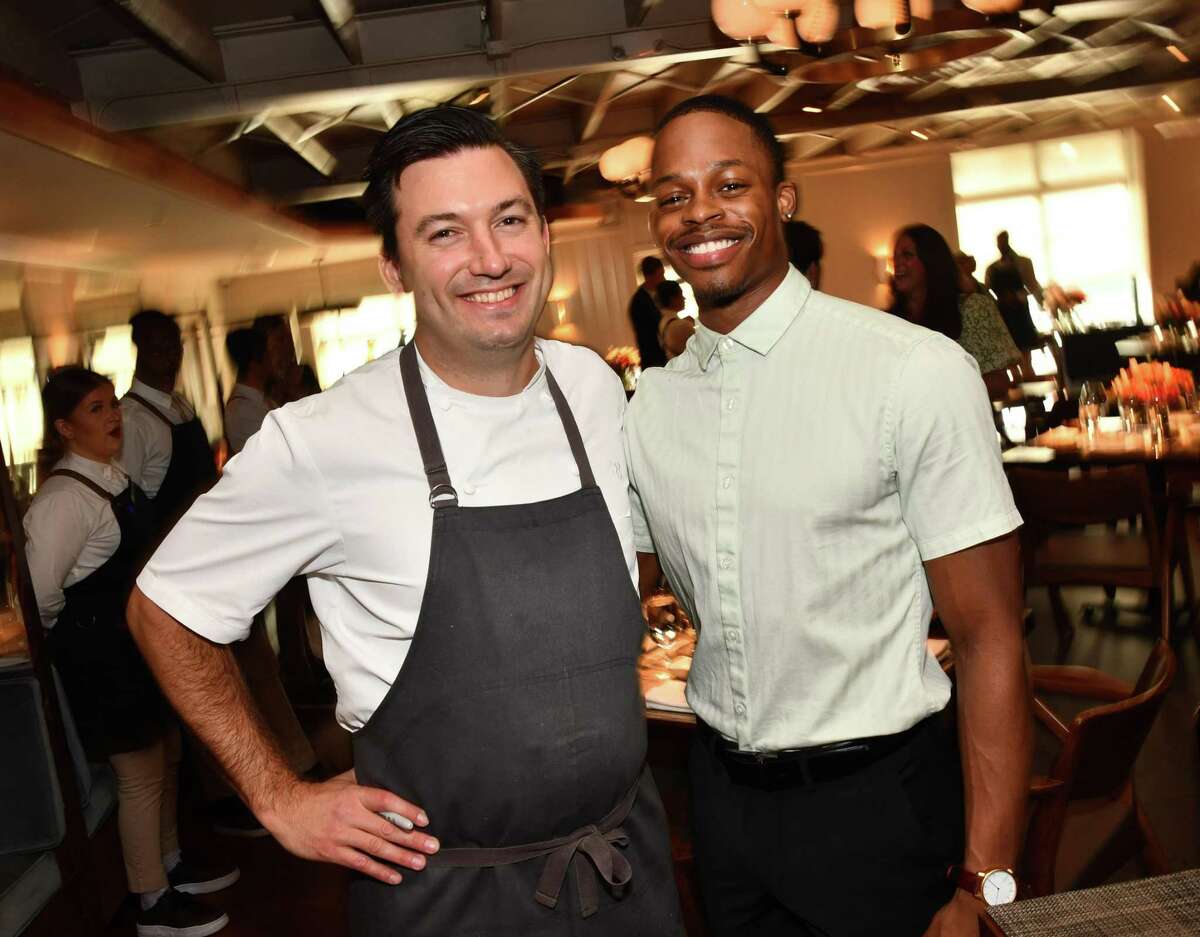 Chef Aaron Bludorn with dancer Naazir Muhammad at the annual Raising the Barre event which pairs top Houston chefs with Houston Ballet Company dancers at Bludorn Sunday April 24, 2022.