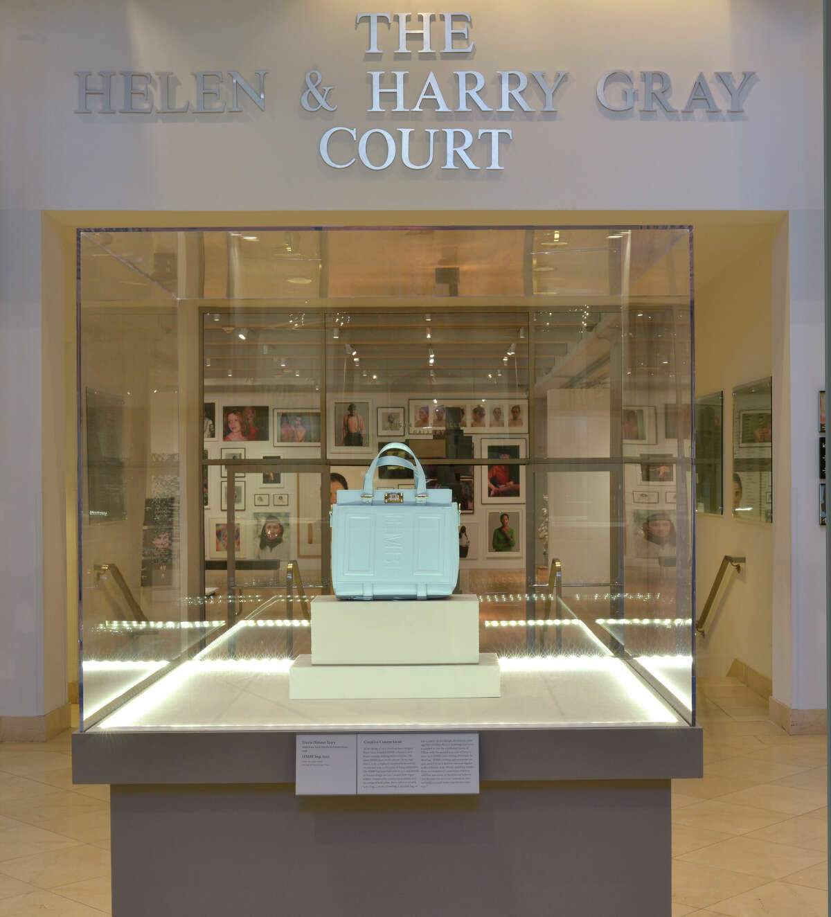 Installation view of Travis Dimeer Terry’s IEMBE bag at the Wadsworth Atheneum Museum of Art. On loan from IEMBE, LLC., Hartford, Connecticut.